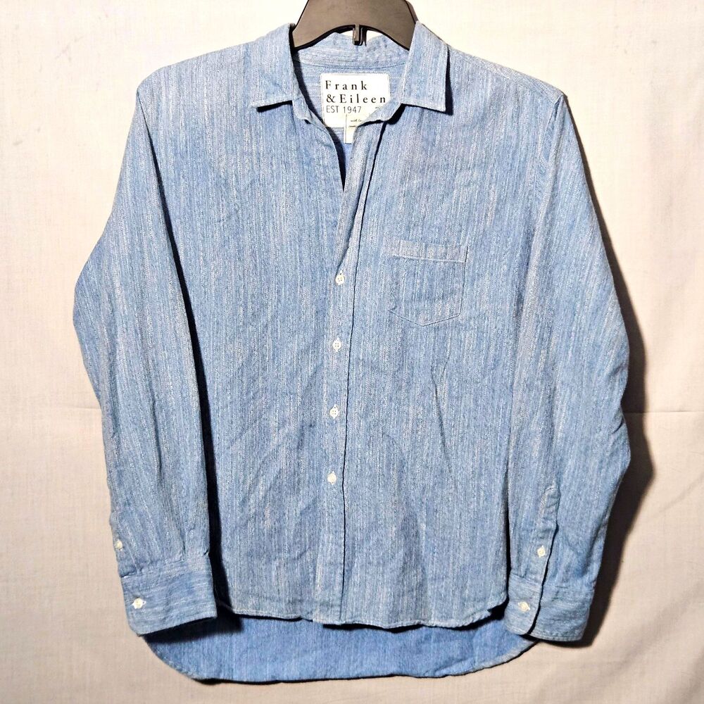 Frank & Eileen Shirt Popover Woven in Italy Button Up Flannel Womens L Chambray